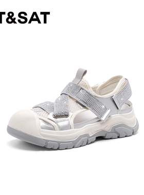 St&Sat/星期六春夏厚底老爹鞋水钻魔术贴包头凉鞋女SSC2112C5Z