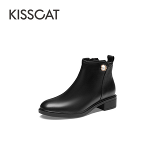 KISS 接吻猫秋冬羊皮时装 靴圆头厚底侧拉链短靴女KA43709 CAT