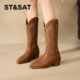 St&Sat 星期六秋冬尖头西部牛仔靴粗跟长筒骑士靴女SSC4117C47