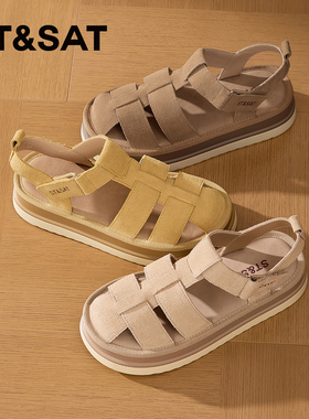 St&Sat/星期六夏季牛皮厚底镂空透气包头罗马凉鞋女SSD2114W7H