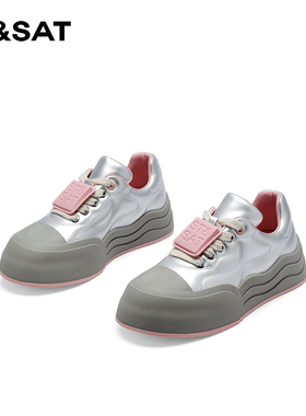 St&Sat/星期六春秋季圆头系带拼接增高厚底低帮单鞋女SS33112G08