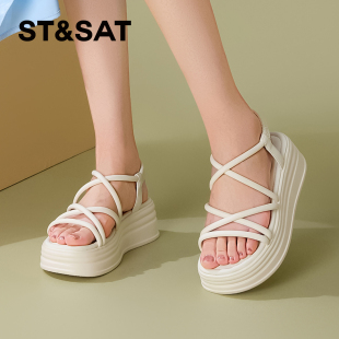 St&Sat 罗马凉鞋 松糕厚底增高露趾凉鞋 女SSD2115CR2 星期六夏季