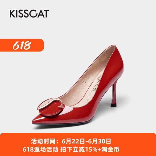 接吻猫春秋漆皮时尚婚宴高跟鞋