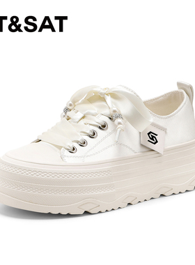 St&Sat/星期六春秋水钻系带小白鞋厚底增高休闲单鞋女SSD1112CG5