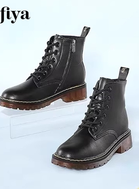 Safiya/索菲娅秋冬英伦马丁靴圆头系带厚底增高短靴女SF14116119
