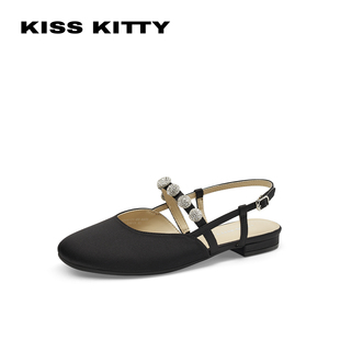 KISSKITTY夏季水钻方头玛丽珍鞋后空低跟包头凉鞋女SA65121-83