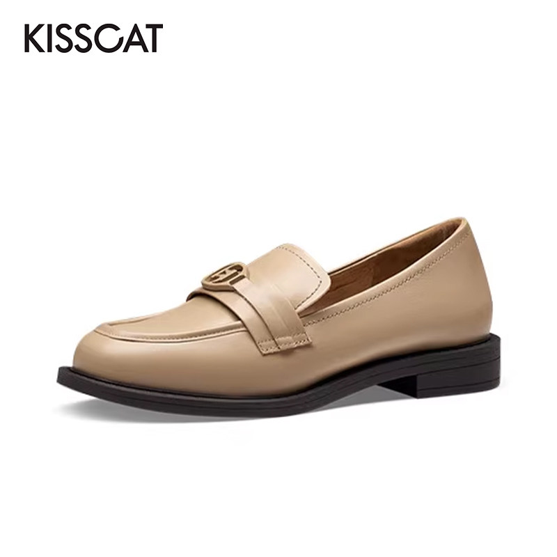 KISSCAT/接吻猫春秋牛皮一脚蹬乐福鞋圆头低跟单鞋女KA43610-50,女鞋,乐福鞋（豆豆鞋）,淘宝优惠券,粉丝福利购,淘宝优惠卷