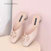 珍珠扣包头凉鞋 羊皮穆勒鞋 女FB31114035 菲伯丽尔夏季 Fondberyl