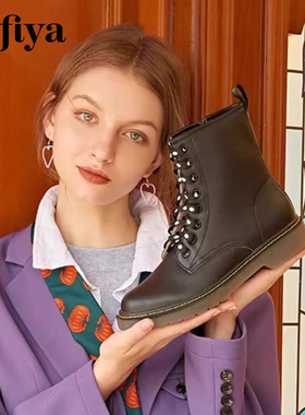 Safiya/索菲娅秋冬牛皮马丁靴圆头厚底系带英伦短靴女SF04116003