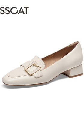 KISS CAT/接吻猫春秋羊皮方头乐福鞋一脚蹬粗跟单鞋女KA54130-10