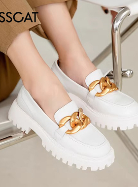 KISS CAT/接吻猫春秋牛皮厚底金属扣一脚蹬乐福单鞋女KA21184-51