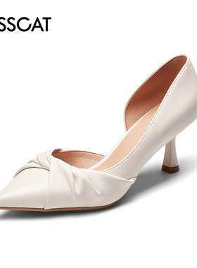 KISSCAT/接吻猫春秋羊皮尖头优雅时尚褶皱细高跟单鞋女KA32126-13
