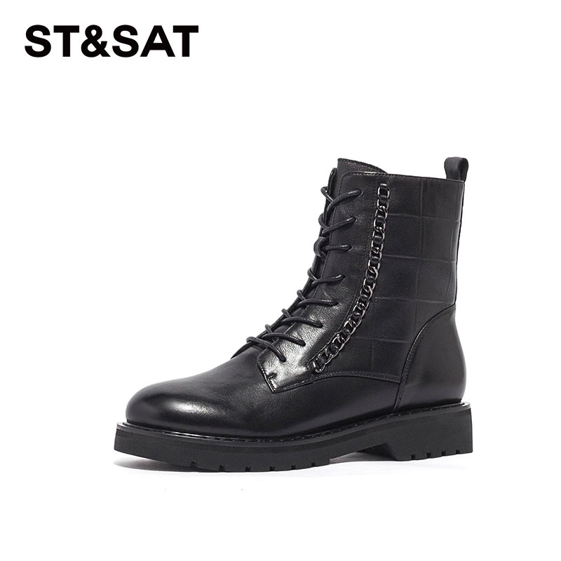 星期六保暖内里拉链马丁靴女