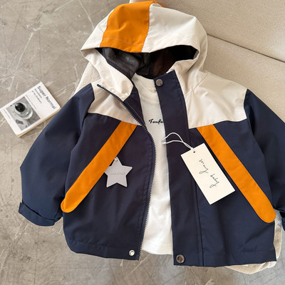 不二妈男女童春秋连帽冲锋衣撞色