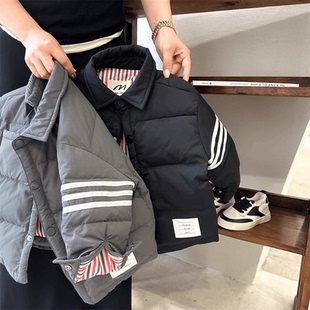 儿童羽绒服冬季款男童tb上衣小童纯色冬装洋气宝宝短款外套女保暖
