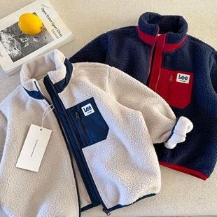 儿童羊羔绒外套男童秋冬装新款小童纯色毛毛衣宝宝上衣女洋气
