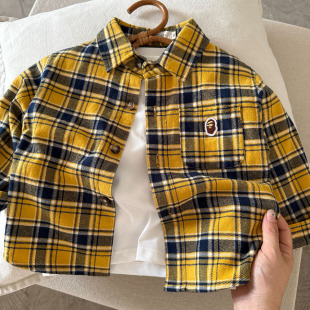 小童潮牌上衣洋气宝宝衬衣女外搭 春秋2026新款 儿童格子衬衫 男长袖