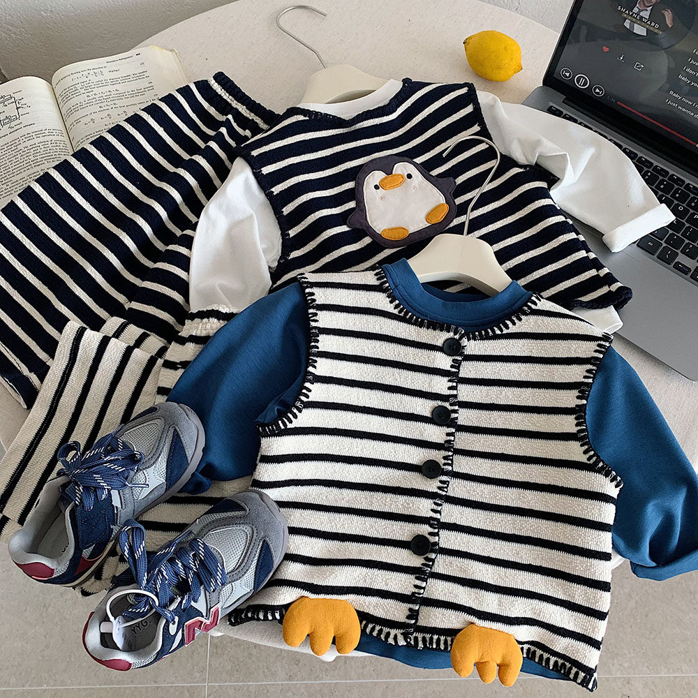 儿童马甲套装2026春秋新款男女童条纹休闲裤宝宝针织坎肩两件套潮,童装/婴儿装/亲子装,马甲,淘宝优惠券,粉丝福利购,淘宝优惠卷