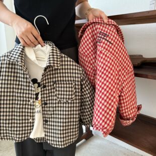 儿童格子棉衣男2025秋冬新款 中小童洋气棉袄潮宝宝棉服外套女夹棉