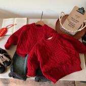 儿童麻花毛衣2025蛇年加厚男童过年衣服喜庆宝宝纯色针织衫 女新年