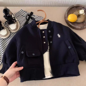 儿童外套男韩版 小童口袋夹克洋气潮宝宝纯色棒球服女 2026春秋新款