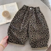 男潮范2025秋季 宝宝直筒裤 新款 韩版 女洋气 小童豹纹长裤 儿童休闲裤