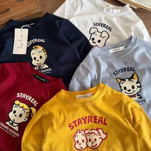 儿童T恤男洋气春季 小童姐弟装 纯棉宝宝卡通打底衫 女宽松 2026新款