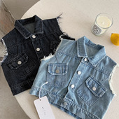 坎肩女洋气 小童软牛仔外套潮宝宝时尚 儿童复古马甲男春季 2026新款