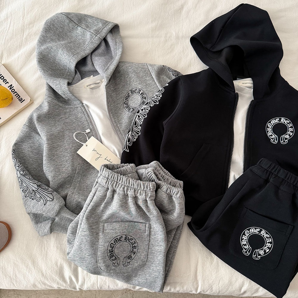 儿童卫衣套装男春季2026款小童卫裤纯棉宝宝连帽外套两件套女洋气