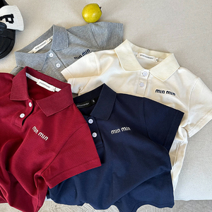 儿童POLO衫男童韩版休闲短袖中小童夏季新款纯色刺绣字母T恤衫女