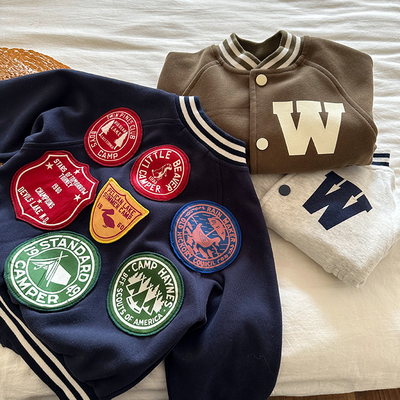 不二妈春字母印花棒球服潮童刺绣