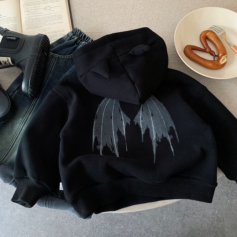 男童连帽卫衣2025冬季新款儿童加绒加厚个性宽松休闲帅气时尚上衣