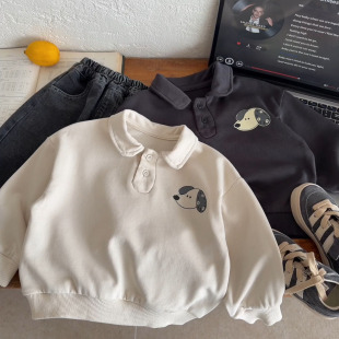 儿童POLO衫 小童小狗上衣宝宝polo领卫衣女洋气 男卡通2026春秋新款