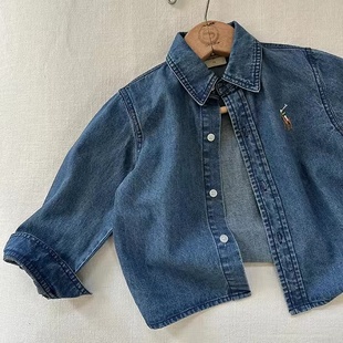 儿童牛仔衬衫秋季2025新款宝宝潮牌衬衣纯色男童软牛仔外套女洋气