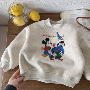 儿童半高领卫衣男加绒冬季新款小童上衣加厚宝宝卡通打底衫女洋气