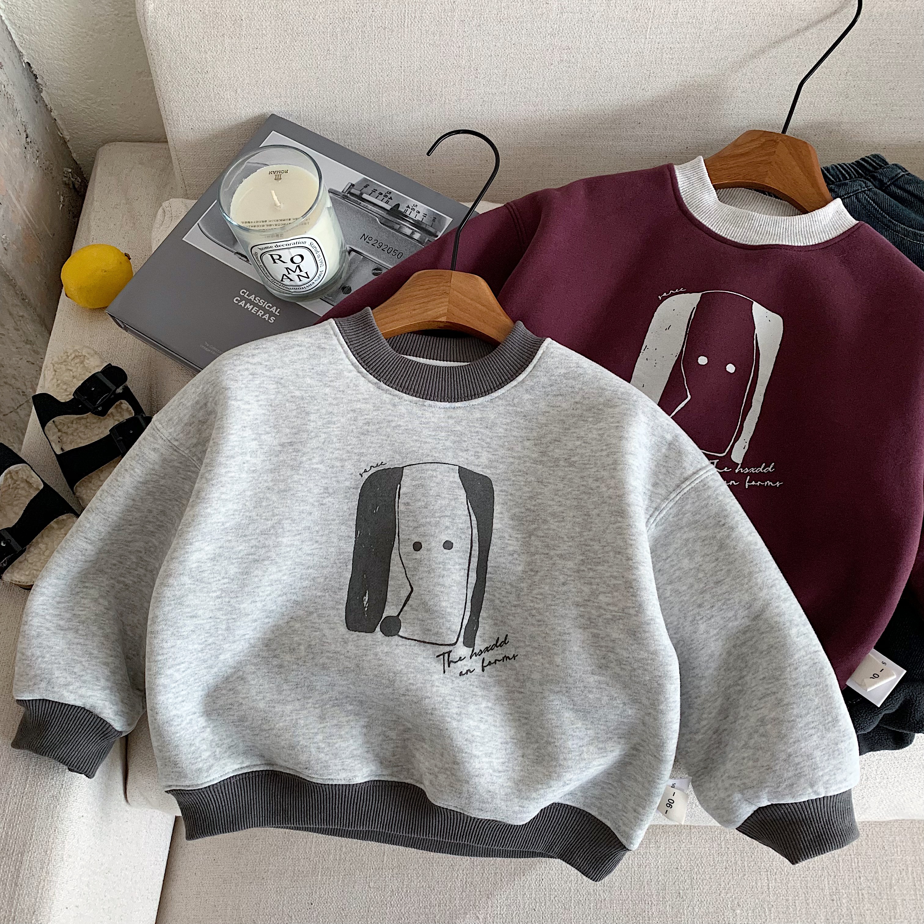 儿童加绒卫衣男女童圆领加厚上衣2025冬季新款宝宝卡通保暖打底衫