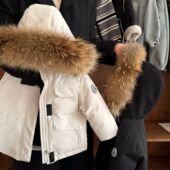 儿童90羽绒服男连帽冬季 款 小童潮牌外套洋气宝宝大毛领羽绒女保暖