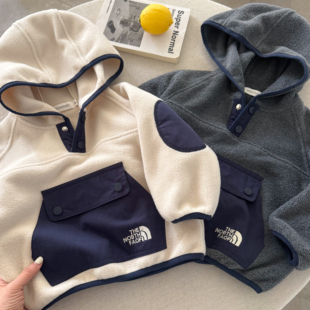男女宝宝连帽卫衣加绒加厚半拉链套头衫韩版百搭秋冬外套
