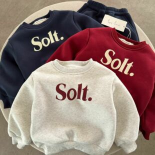 儿童卫衣套装加绒秋冬新款男童字母两件套宝宝卫裤加厚女洋气