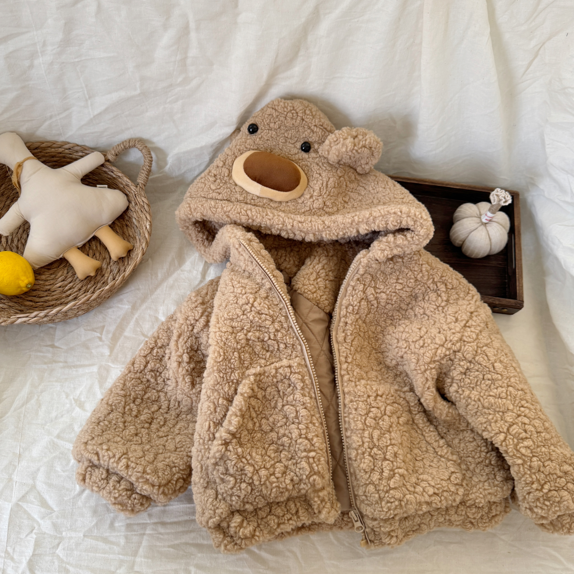 儿童连帽外套男女童冬季保暖毛毛衣2025新款宝宝纯色夹棉加厚棉衣