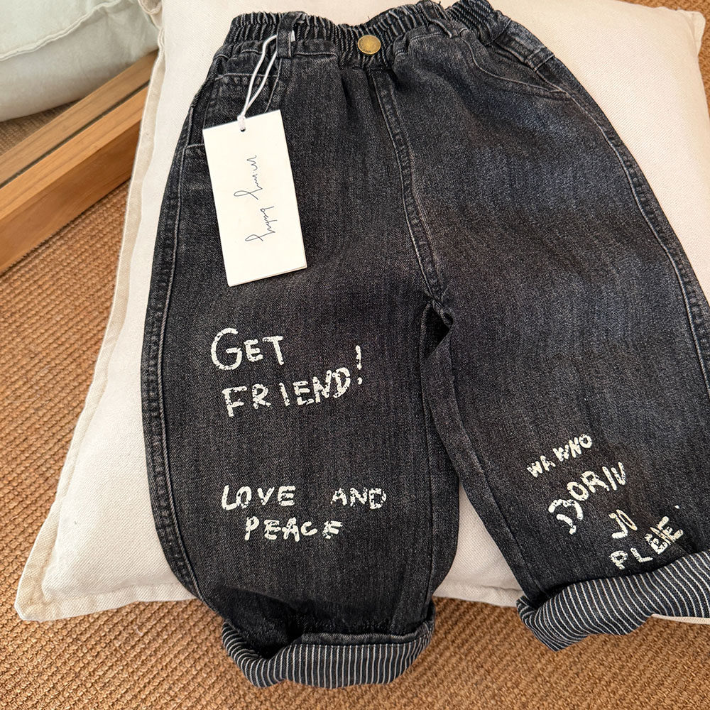 儿童牛仔裤男韩版2026春秋新款小童直筒长裤宝宝字母休闲裤女洋气,童装/婴儿装/亲子装,儿童牛仔裤,淘宝优惠券,粉丝福利购,淘宝优惠卷