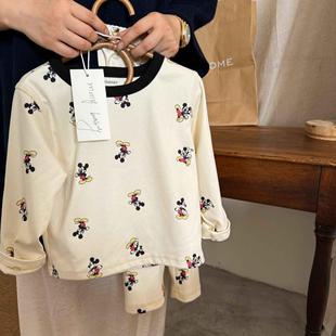 儿童家居套装加绒男冬款小童满印T恤卡通宝宝睡衣两件套女一体绒