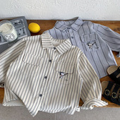 儿童条纹衬衫 小童卡通上衣宝宝休闲衬衣女洋气 男日系2026春秋新款