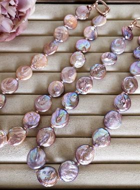 特价清仓粉紫妖紫色大扁异形巴洛克天然珍珠项链珍珠颈链锁骨链女