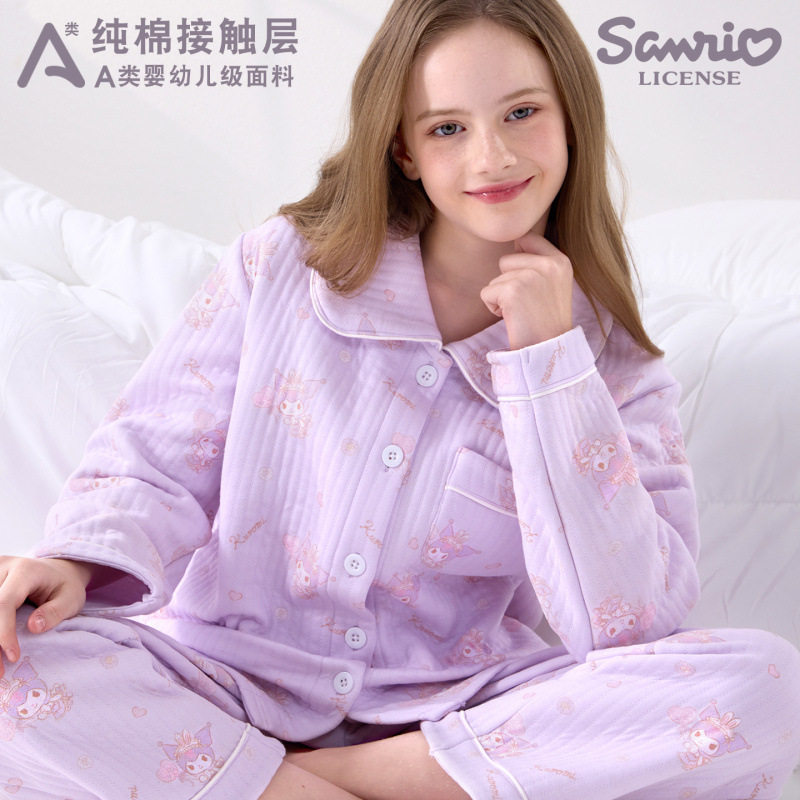 女童秋冬加厚长袖睡衣套装