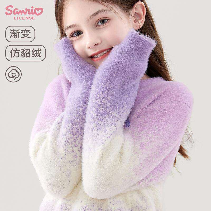 女童秋冬仿貂绒加厚新款针织衫