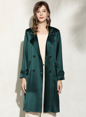 丁摩 高端醋酸缎面风衣外套女腰带气质英伦风上衣Q121190