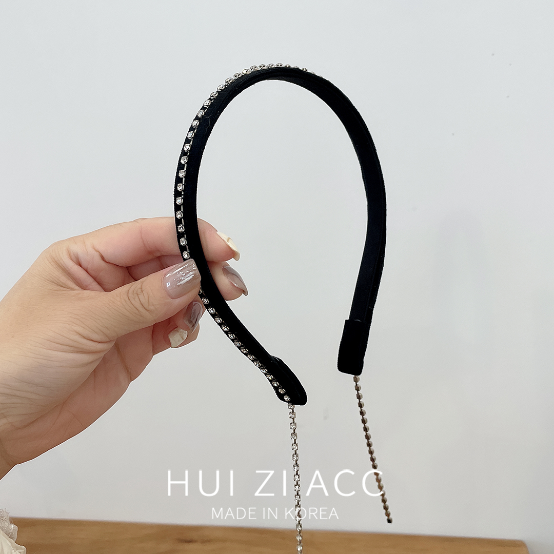 韩国流苏发箍女百搭气质水钻假耳环一体头箍后挂式森系法卡发饰