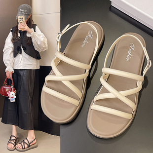 2026夏季新款外穿露趾细带凉拖鞋轻便防滑百搭沙滩鞋平底拖鞋女