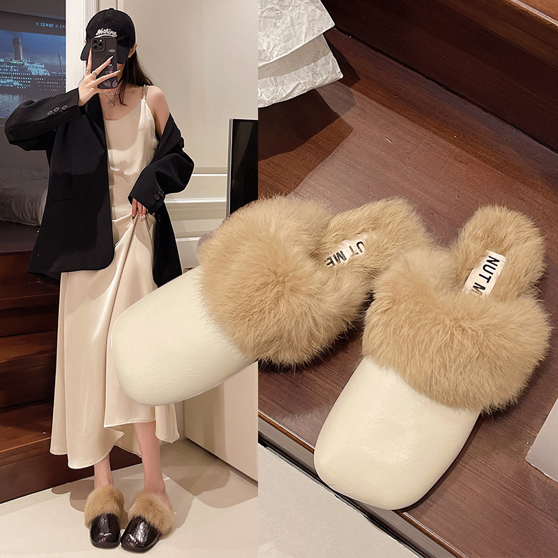 包头女拖鞋毛毛女鞋子加绒防滑